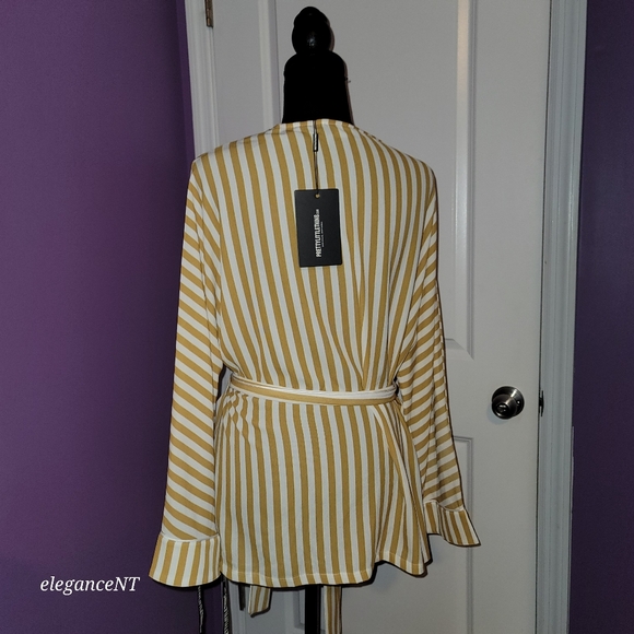 Pretty Little Thing White/ Khaki stripe wrap top Sz: L NWT - Picture 5 of 10